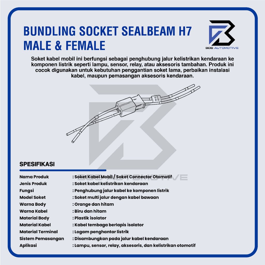 Soket Lampu Bohlam H7 Keramik / Socket H7 Bundling Male + Female ( 1 Set) - foto-produk-2