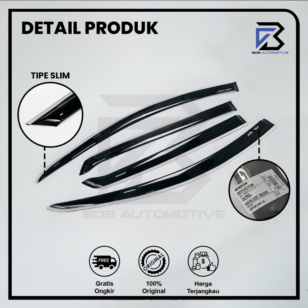 Talang Air Pintu List Silver Mobil Toyota Agya 2013 â€“ 2020 Model Slim 4 Pintu - foto-produk-1