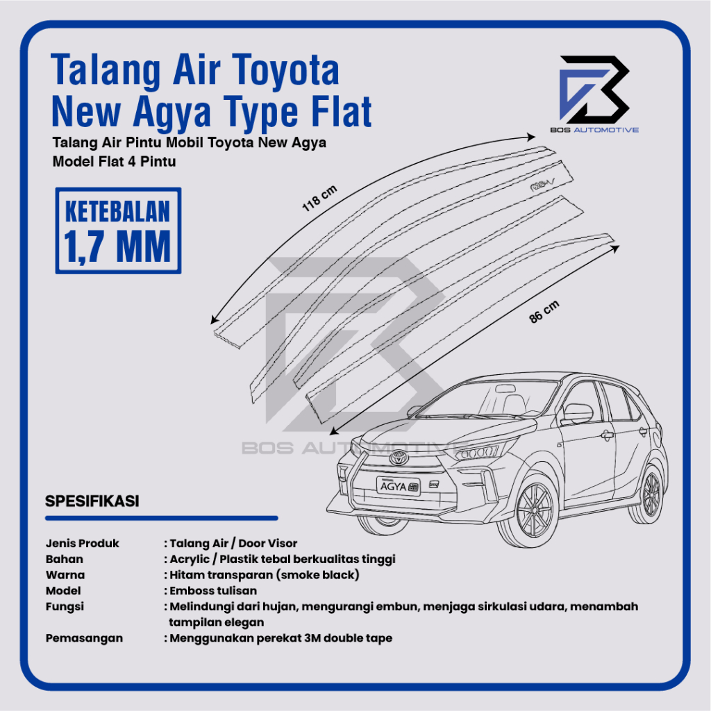 Talang Air Pintu Mobil Toyota All New Agya 2023 - 2025 Model Flat Rata 4 Pintu - foto-produk-2