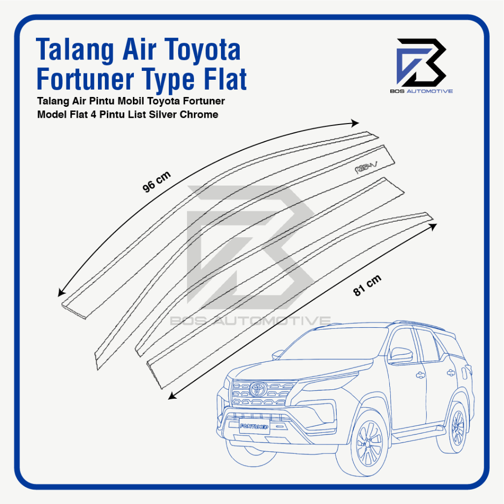 Talang Air Pintu List Silver Chrome Mobil Toyota Fortuner Lama 2004 â€“ 2015 Model Flat Rata 4 Pintu - foto-produk-2