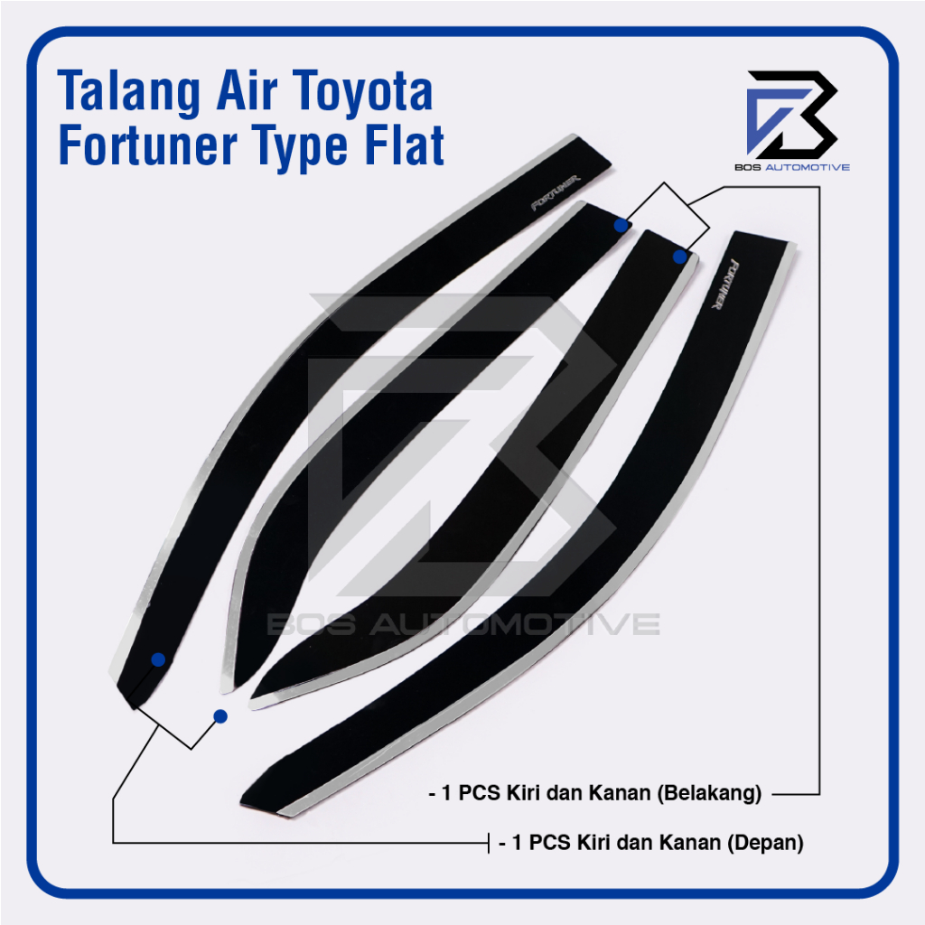 Talang Air Pintu List Silver Chrome Mobil Toyota Fortuner Lama 2004 â€“ 2015 Model Flat Rata 4 Pintu - foto-produk-4