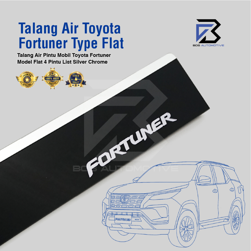 Talang Air Pintu List Silver Chrome Mobil Toyota Fortuner Lama 2004 â€“ 2015 Model Flat Rata 4 Pintu