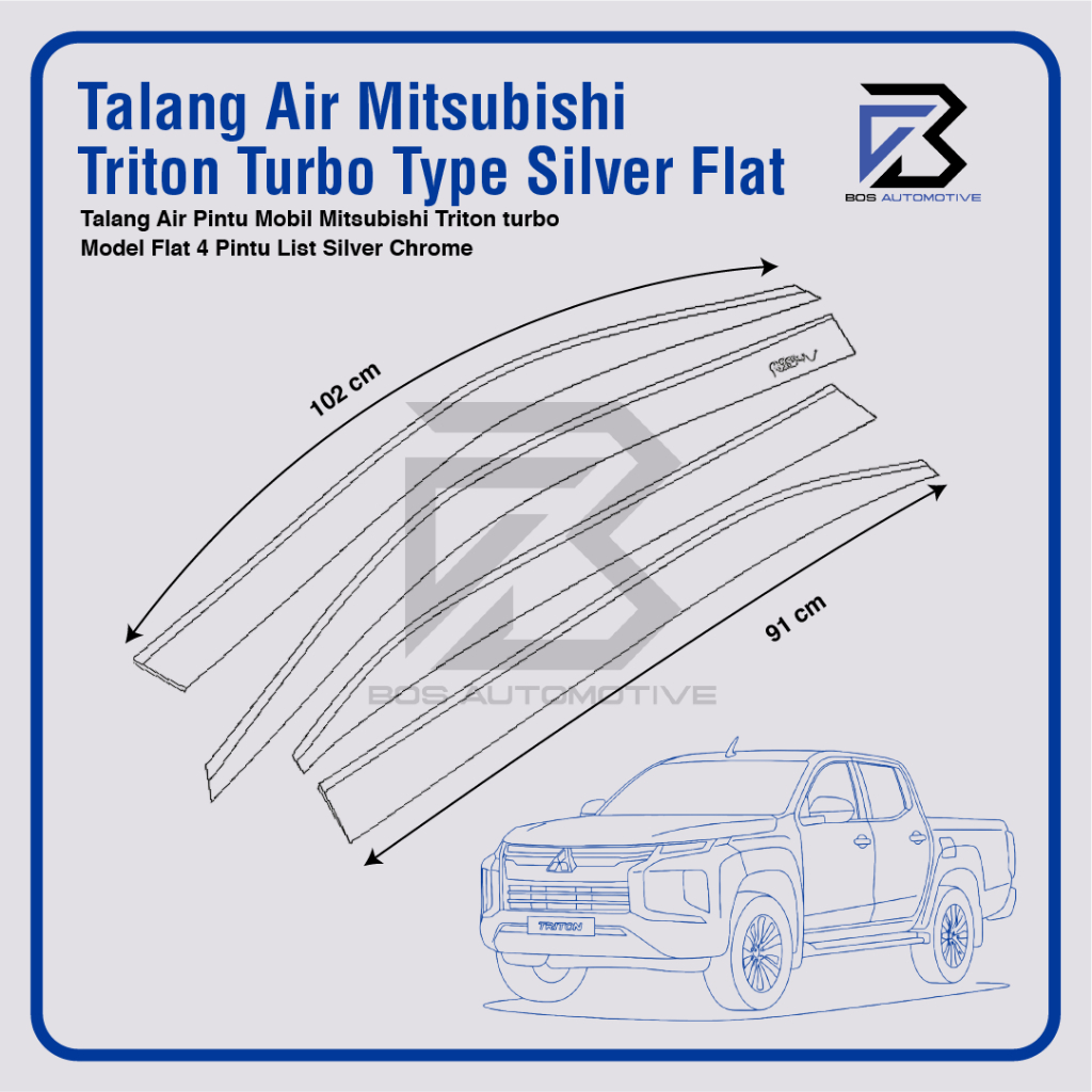 Talang Air Pintu List Silver Chrome Mobil Mitsubishi Triton Turbo Double Cabin 2024 Model Flat Rata 4 Pintu - foto-produk-2