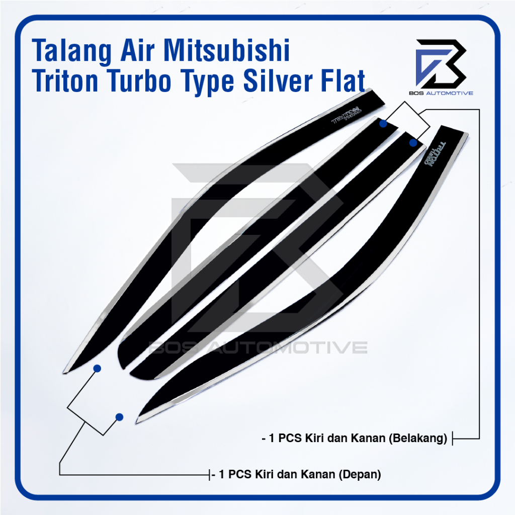 Talang Air Pintu List Silver Chrome Mobil Mitsubishi Triton Turbo Double Cabin 2024 Model Flat Rata 4 Pintu - foto-produk-4