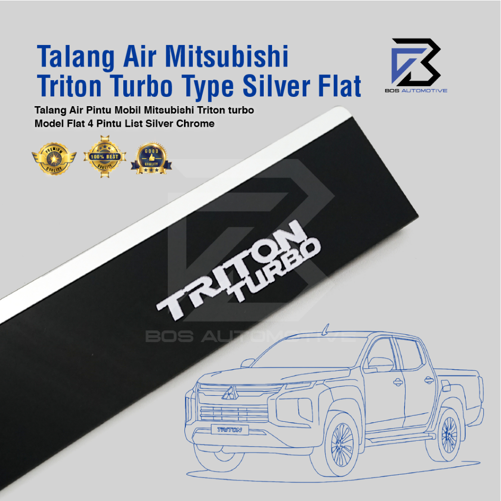 Talang Air Pintu List Silver Chrome Mobil Mitsubishi Triton Turbo Double Cabin 2024 Model Flat Rata 4 Pintu