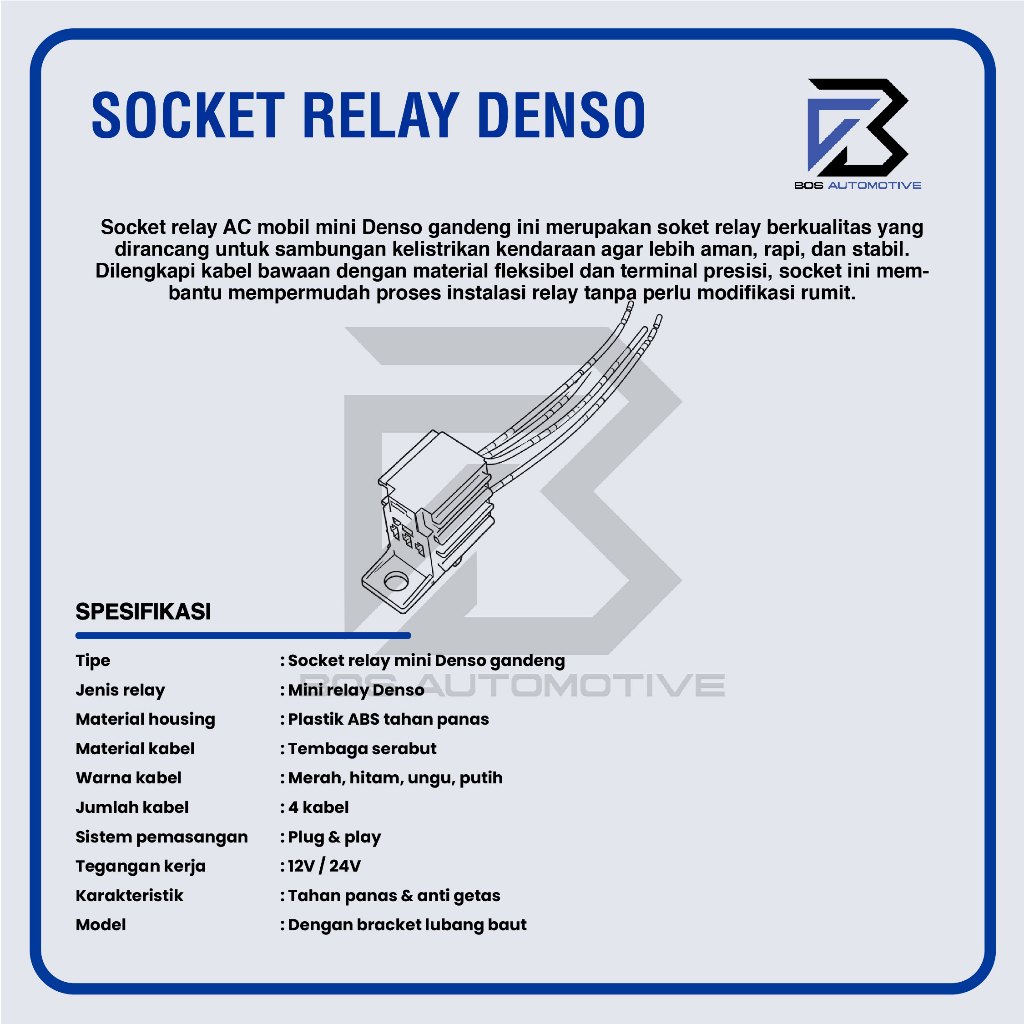 Socket Cable Relay Denso / Soket Kabel Relay / Rumah Relay Denso Kaki 4 Pin Bangku Gandeng 4 Kabel - foto-produk-2