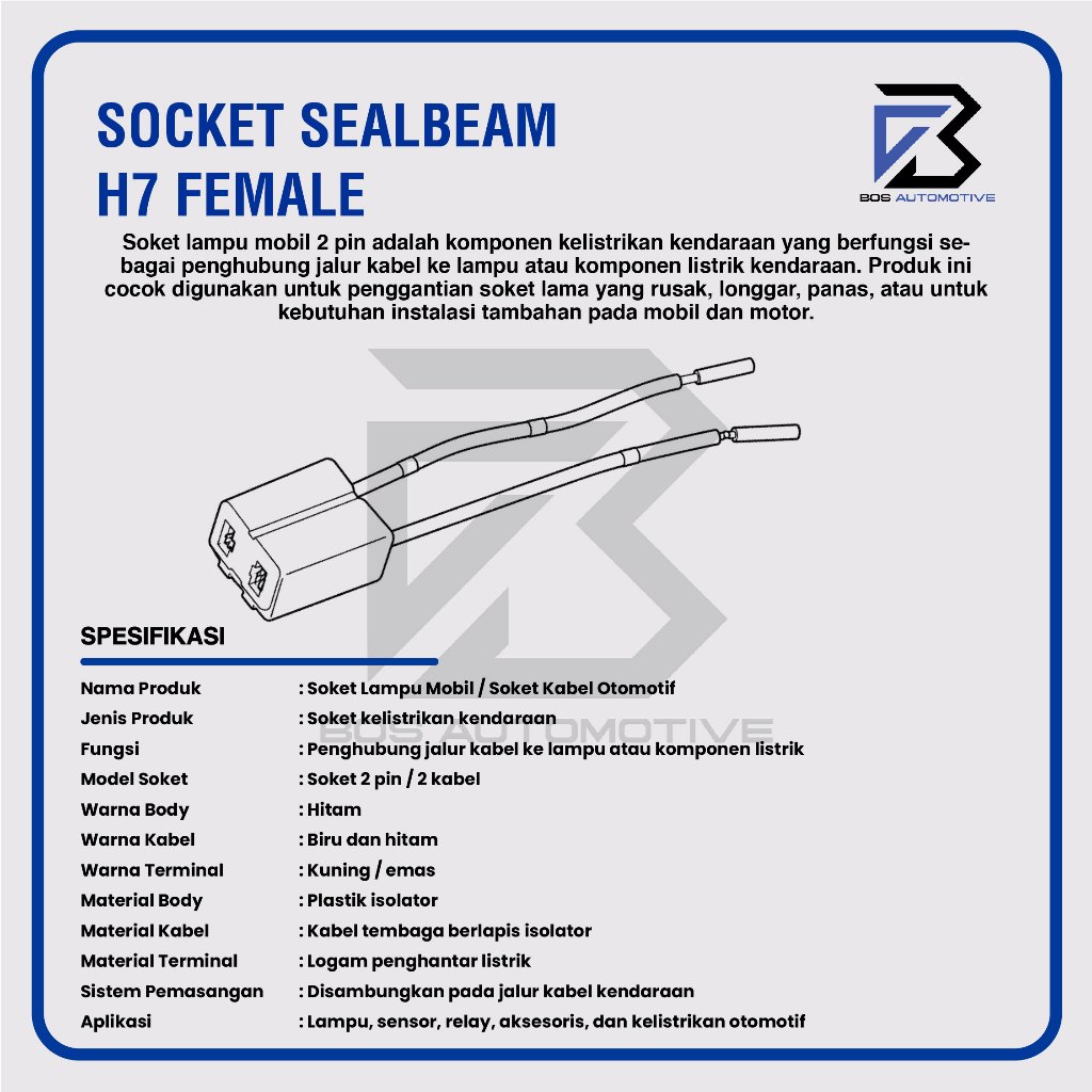 Soket Lampu Bohlam H7 Cewek  Keramik / Socket H7 Female Ceramic + Kabel Bintik - foto-produk-2