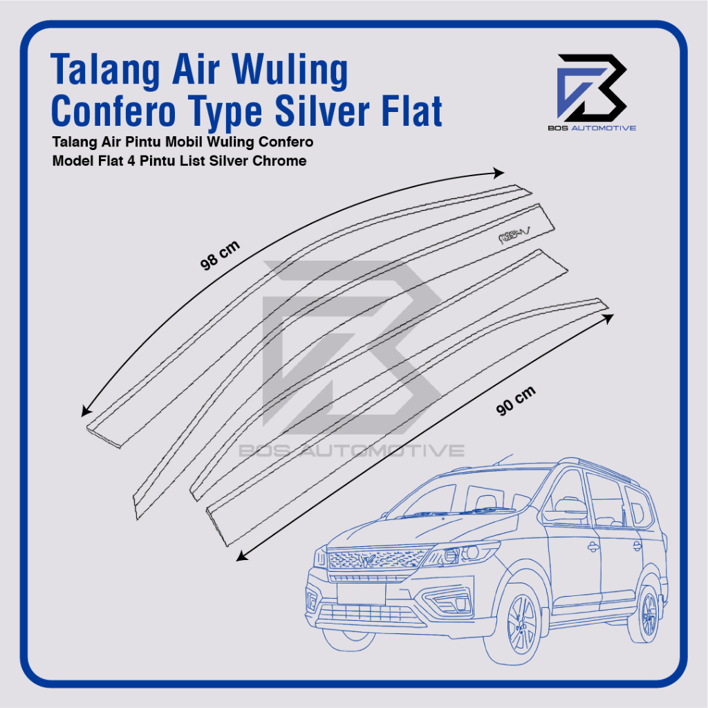 Talang Air Pintu List Silver Chrome Mobil Wuling Confero 2017 â€“ 2022 Model Flat Rata 4 Pintu - foto-produk-2