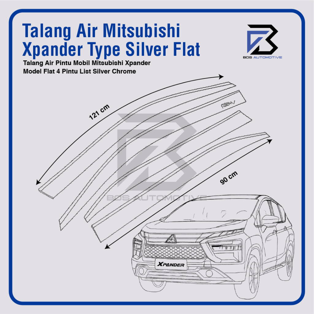Talang Air Pintu List Silver Chrome Mobil Mitsubishi Xpander 2017 â€“ 2022 Model Flat Rata 4 Pintu - foto-produk-2