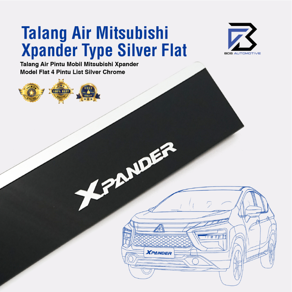 Talang Air Pintu List Silver Chrome Mobil Mitsubishi Xpander 2017 â€“ 2022 Model Flat Rata 4 Pintu