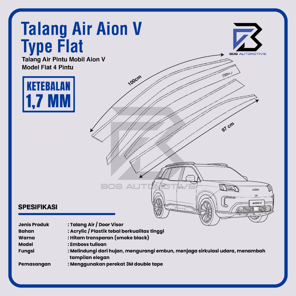 Talang Air Pintu Mobil AION V 2024 - 2026 Model Flat Rata 4 Pintu - foto-produk-3