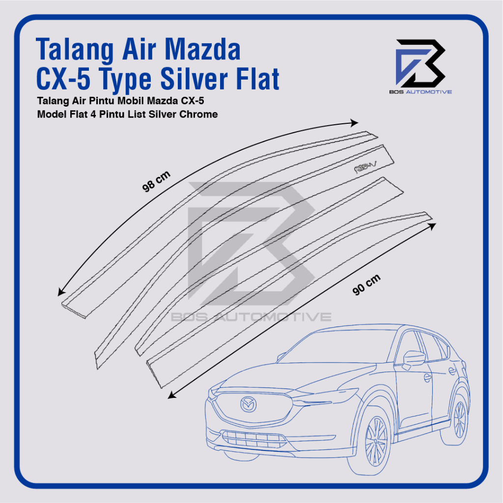 Talang Air Pintu List Silver Chrome Mobil MAZDA CX5 2012 - 2017 Model Flat Rata 4 Pintu - foto-produk-2