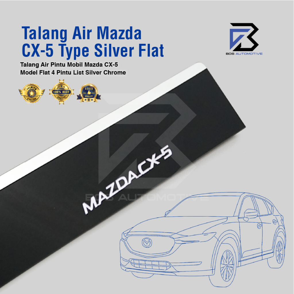 Talang Air Pintu List Silver Chrome Mobil MAZDA CX5 2012 - 2017 Model Flat Rata 4 Pintu