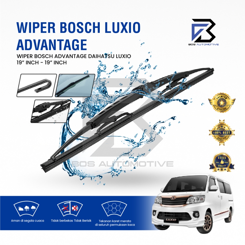 Wiper Blade BOSCH Clear Frameless Karet | Advantage Besi Kipas Kaca Depan Mobil DAIHATSU LUXIO Frame Hook 19" - 19" Inch Original - foto-variasi-1