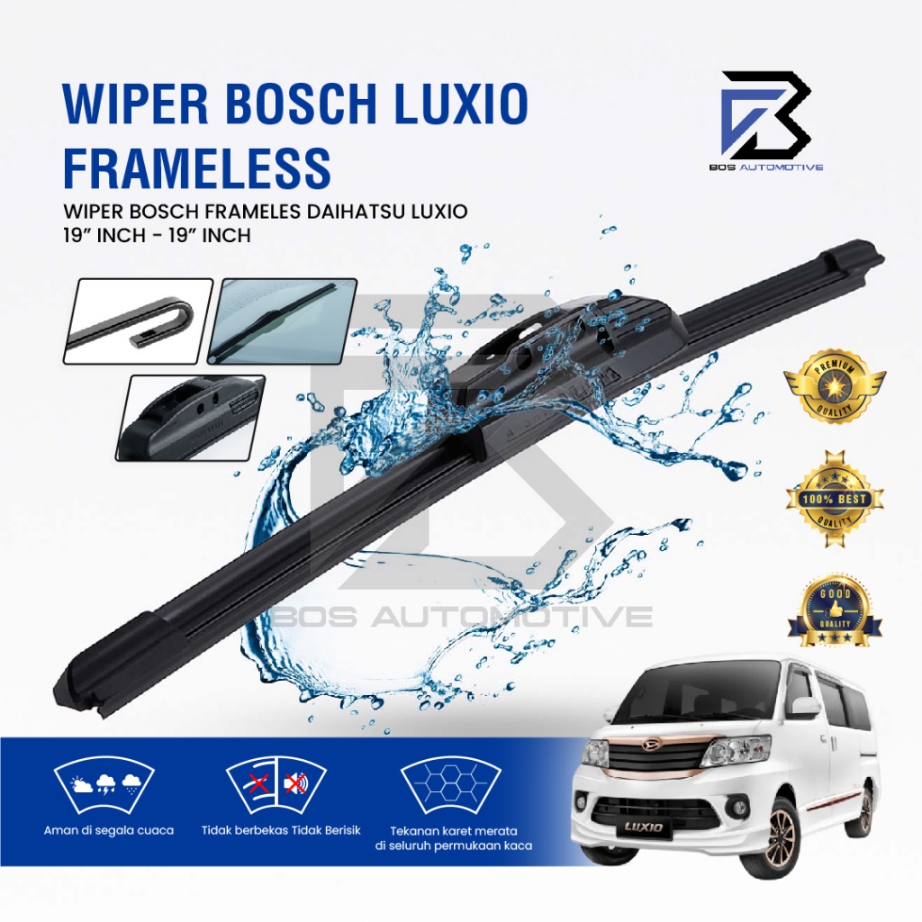 Wiper Blade BOSCH Clear Frameless Karet | Advantage Besi Kipas Kaca Depan Mobil DAIHATSU LUXIO Frame Hook 19" - 19" Inch Original - foto-variasi-2