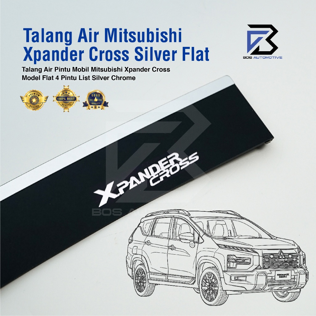 Talang Air Pintu Mobil List Silver Chrome Mobil Mitsubishi Xpander Cross 2019 â€“ 2024 Model FLAT 4 Pintu