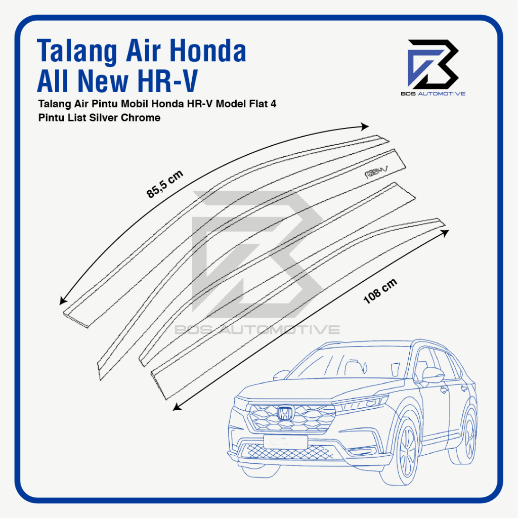 Talang Air Pintu List Silver Chrome Mobil Honda All New HRV 2022 â€“ 2023 Model Flat Rata 4 Pintu - foto-produk-2