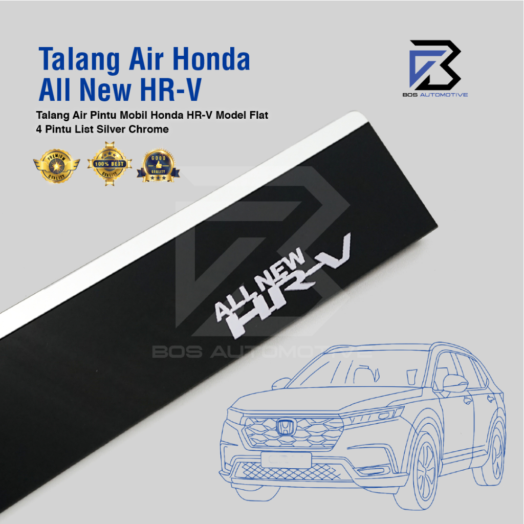 Talang Air Pintu List Silver Chrome Mobil Honda All New HRV 2022 â€“ 2023 Model Flat Rata 4 Pintu
