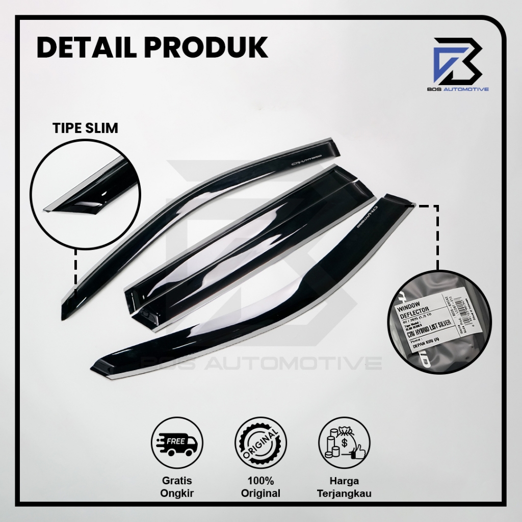 Talang Air Pintu List Silver Chrome Mobil Honda CRV Hybrid 2023 Model Slim 4 Pintu - foto-produk-1