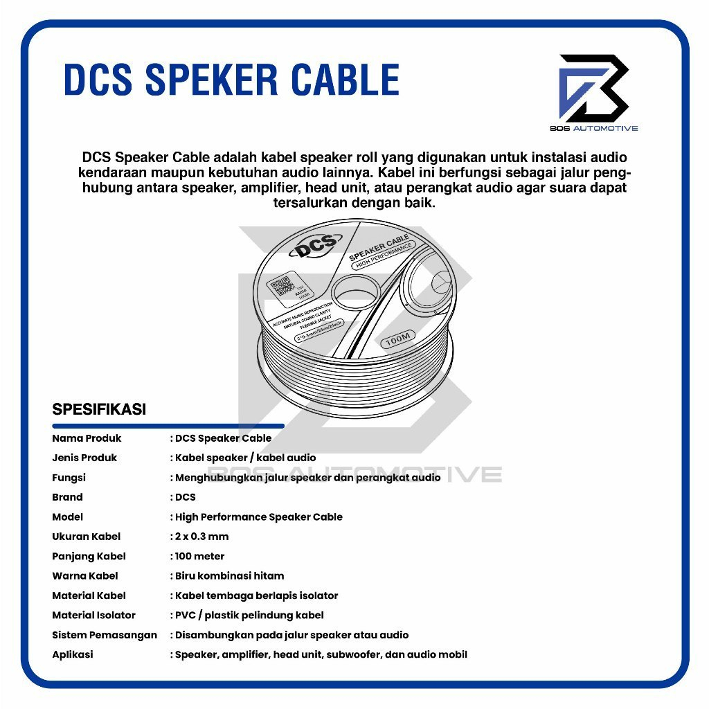 [DCS] Kabel Speaker / Kabel Tweeter / Kabel Audio Mobil 2x12 Biru Hitam 100m Serabut Tembaga (BOBIN) - foto-produk-2