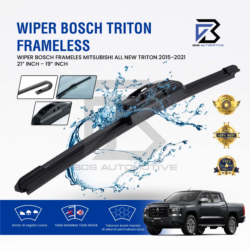 Wiper Blade Bosch Advantage / Besi / Kipas Kaca Depan Mobil MITSUBISHI All New Triton 2015 - 2021 Frame Hook 21" - 19" Inch Original - foto-sampul