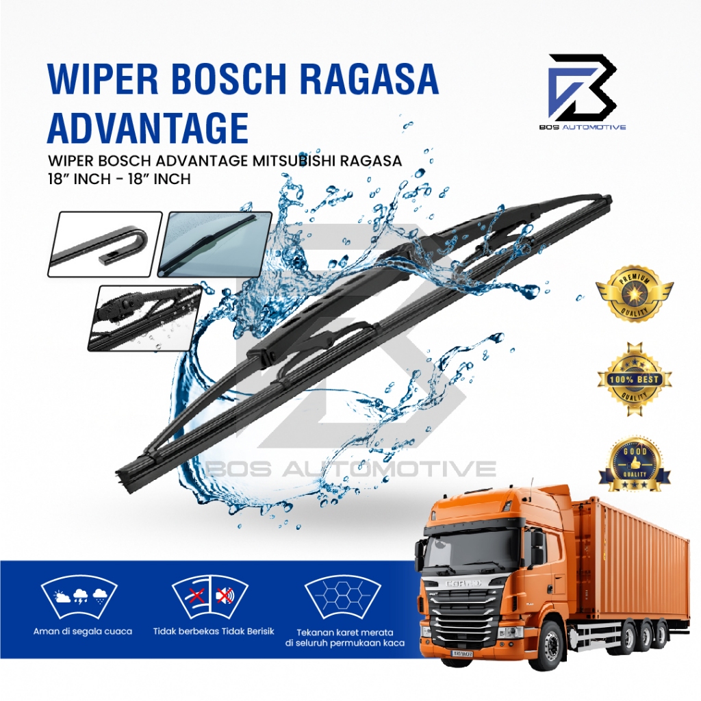 Wiper Blade BOSCH Clear Frameless Karet | Advantage Besi Kipas Kaca Depan Mobil MITSUBISHI RAGASA Frame Hook 18" - 18" Inch Original - foto-variasi-1