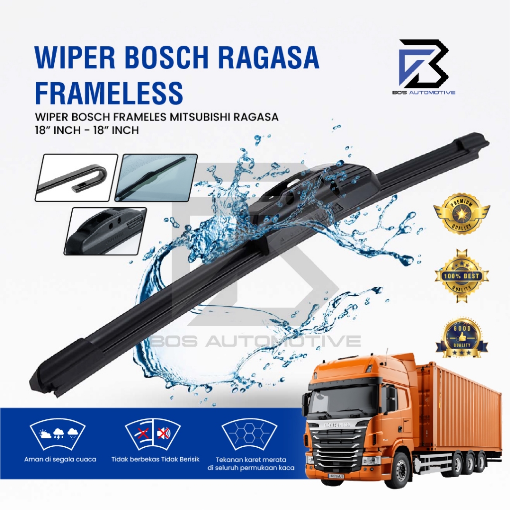Wiper Blade BOSCH Clear Frameless Karet | Advantage Besi Kipas Kaca Depan Mobil MITSUBISHI RAGASA Frame Hook 18" - 18" Inch Original - foto-variasi-2