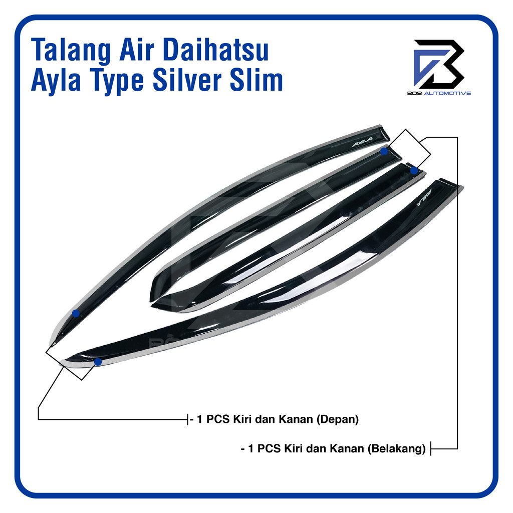 Talang Air Pintu List Silver Chrome Mobil Daihatsu Ayla 2012 - 2019 Model Slim 4 Pintu - foto-produk-3
