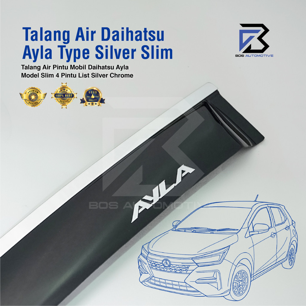 Talang Air Pintu List Silver Chrome Mobil Daihatsu Ayla 2012 - 2019 Model Slim 4 Pintu