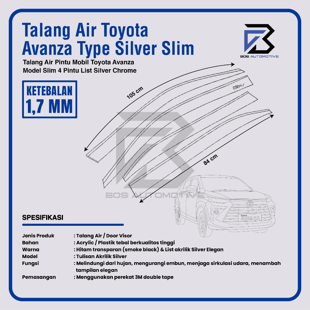 Talang Air Pintu Mobil List Silver Chrome Avanza Lama 2004 - 2011 Model Slim 4 Pintu - foto-produk-2