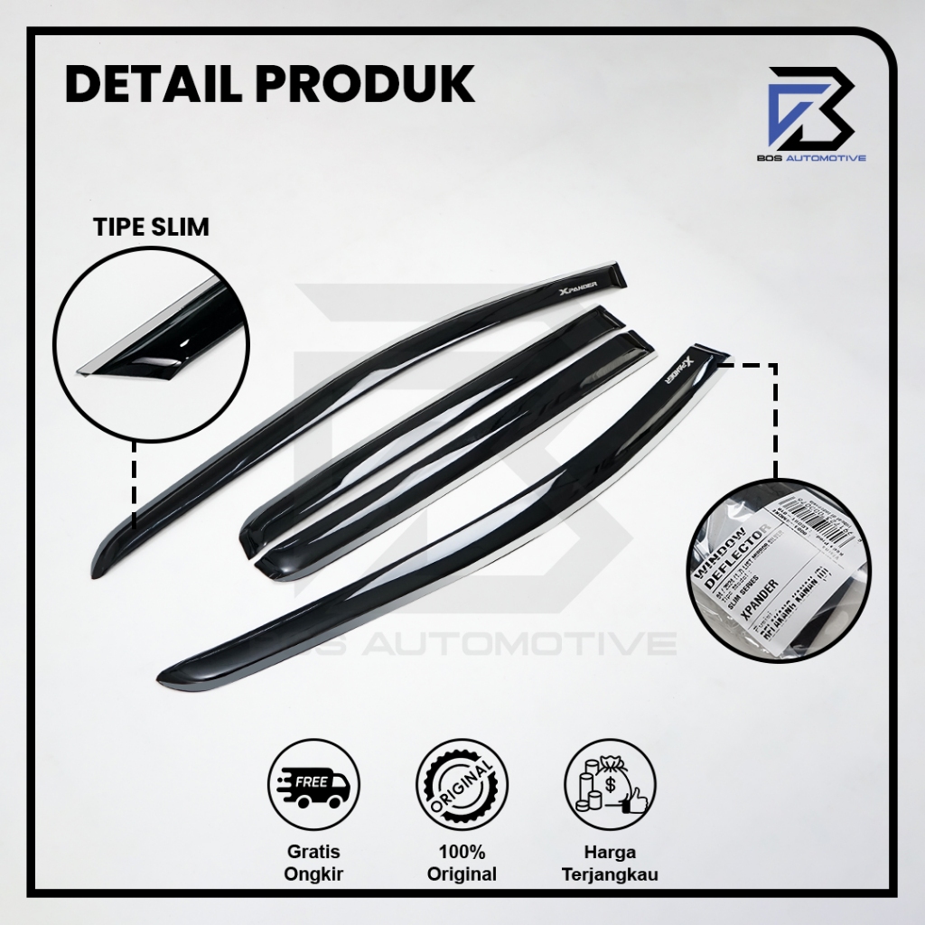 Talang Air Pintu Mobil List Silver Chrome Mitsubishi Xpander 2017 â€“ 2022 Model Slim 4 Pintu - foto-produk-1