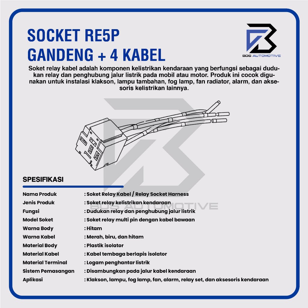 Soket Relay RE5P Gandeng / Socket Cable Relay / Rumah Relay Bangku kaki 4 pin & Kaki 5 Pin Untuk Klakson dan Lampu - foto-produk-2