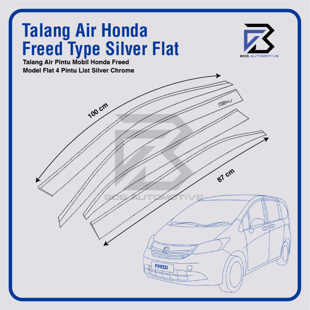 Talang Air Pintu List Silver Chrome Mobil Honda Freed Model Flat Rata 4 pintu - foto-produk-2