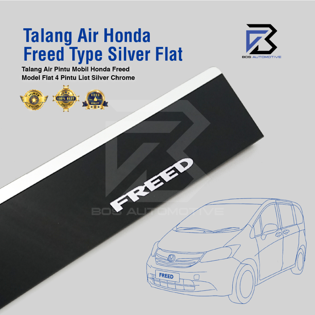 Talang Air Pintu List Silver Chrome Mobil Honda Freed Model Flat Rata 4 pintu