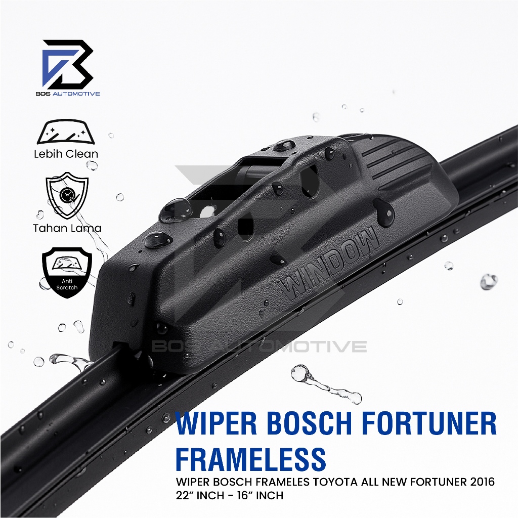 Wiper Blade BOSCH Clear Frameless Karet | Advantage Besi Kipas Kaca Depan Mobil TOYOTA ALL NEW FORTUNER 2016 Frame Hook 22" - 16" Inch Original - foto-produk-1