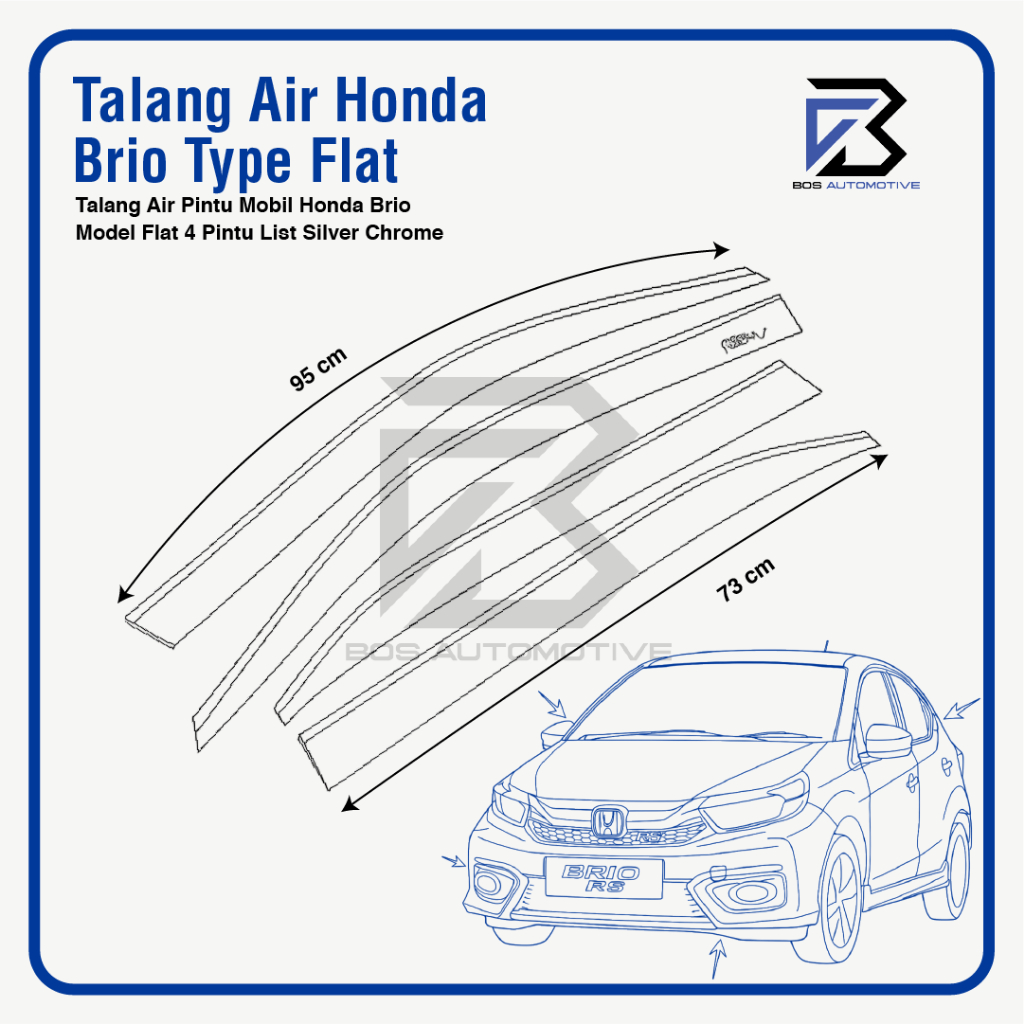 Talang Air Pintu List Silver Chrome Mobil Honda Brio Lama 2012 - 2017 Model Flat Rata 4 Pintu - foto-produk-2