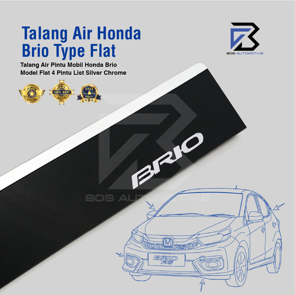 Talang Air Pintu List Silver Chrome Mobil Honda Brio Lama 2012 - 2017 Model Flat Rata 4 Pintu