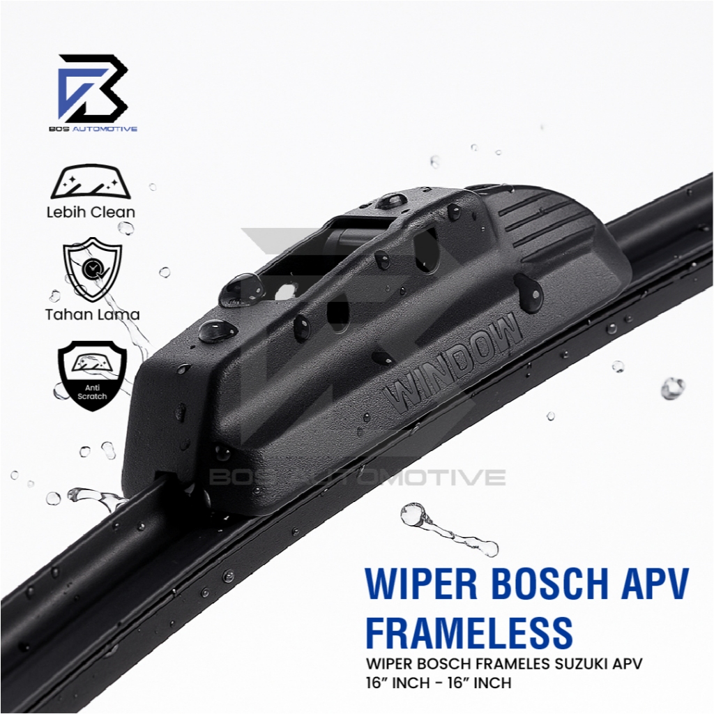 Wiper Blade BOSCH Clear Frameless Karet | Advantage Besi Kipas Kaca Depan Mobil SUZUKI APV Frame Hook 16" - 16" Inch Original - foto-produk-1