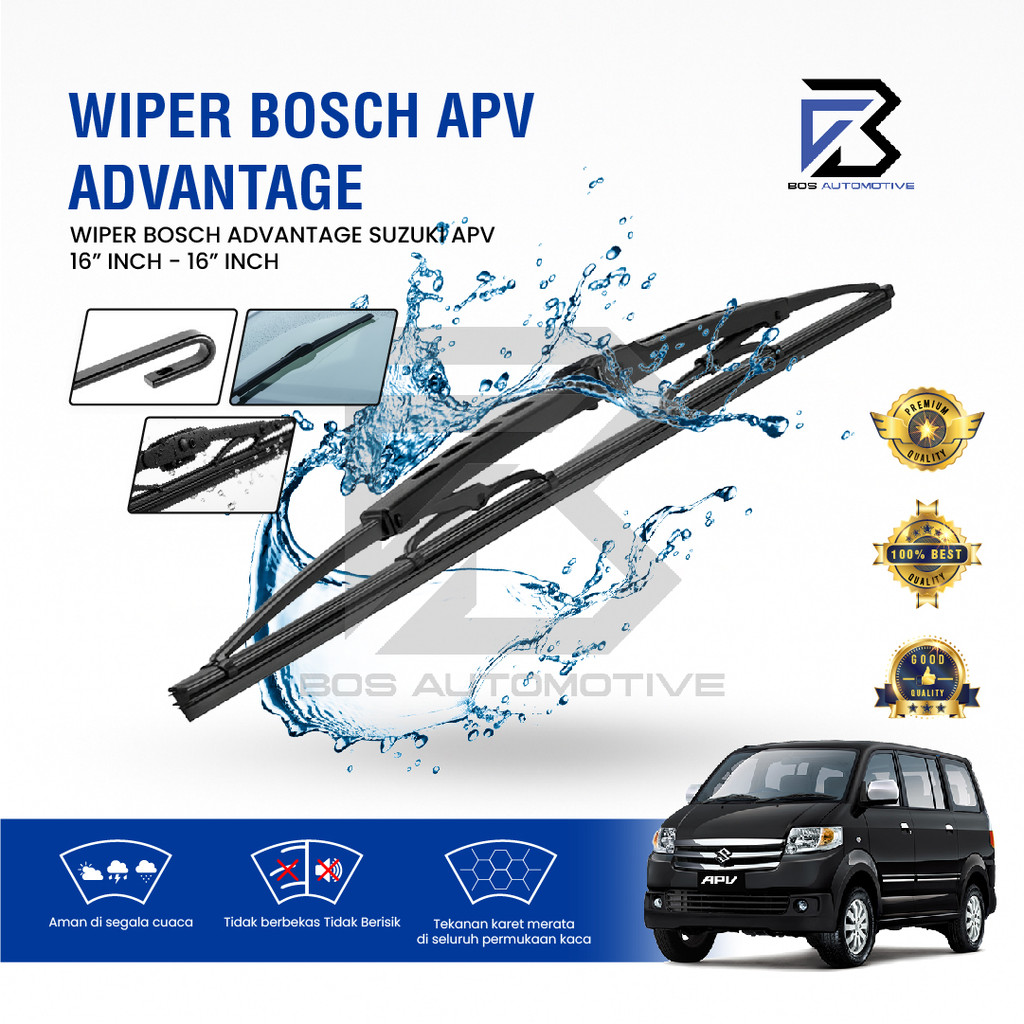 Wiper Blade BOSCH Clear Frameless Karet | Advantage Besi Kipas Kaca Depan Mobil SUZUKI APV Frame Hook 16" - 16" Inch Original - foto-variasi-1