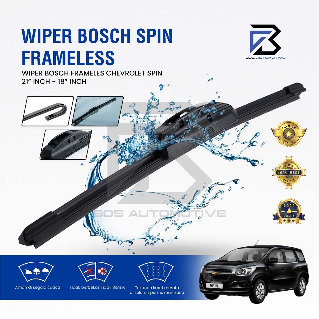 Wiper Blade Bosch Clear Frameless / Karet / Kipas Kaca Depan Mobil Mobil CHEVROLET SPIN / Frame Hook 21" - 18" Inch - foto-sampul