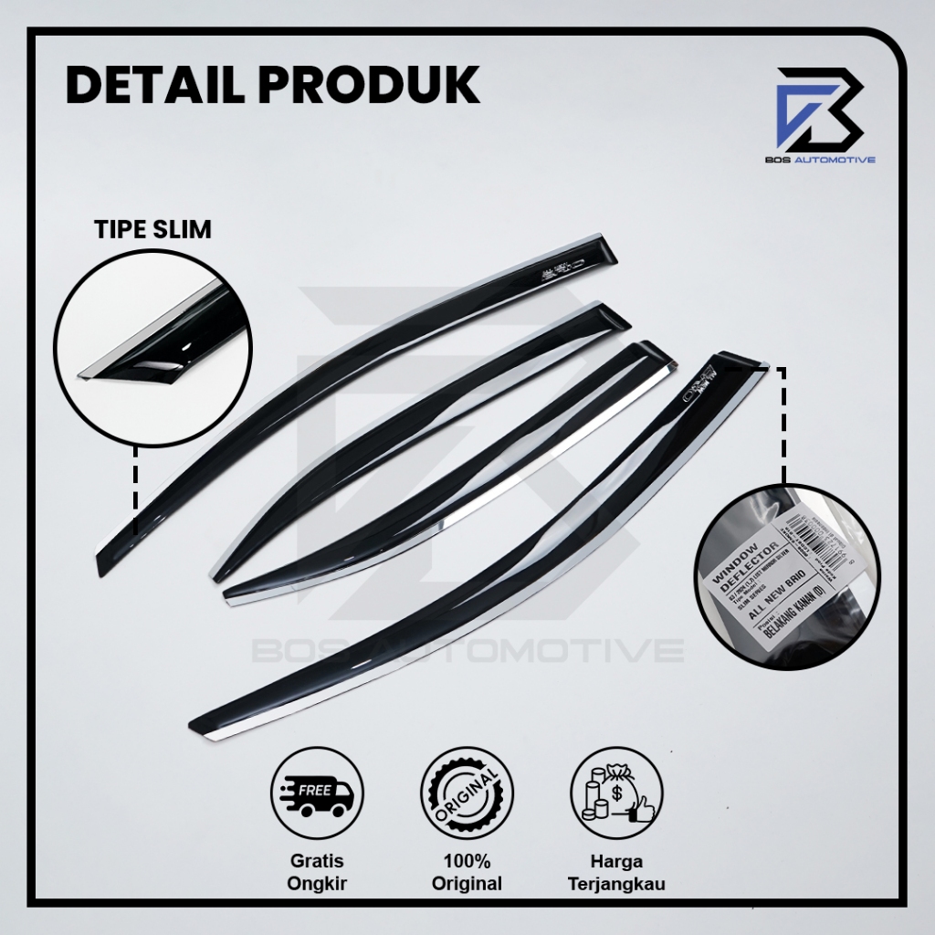 Talang Air Pintu List Silver Chrome Mobil All New Brio 2018 - 2024 Model Slim 4 Pintu - foto-produk-1
