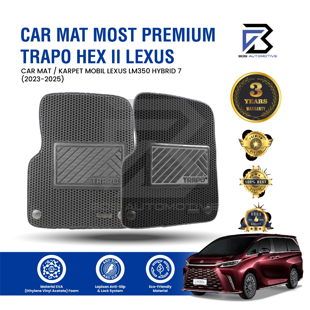 Karpet Mobil LEXUS LM350 Hybrid 7 Seater (2023 - Sekarang) - Karpet Mobil Fullset Premium Anti Slip - Car Mats Trapo Hex II Original - foto-sampul