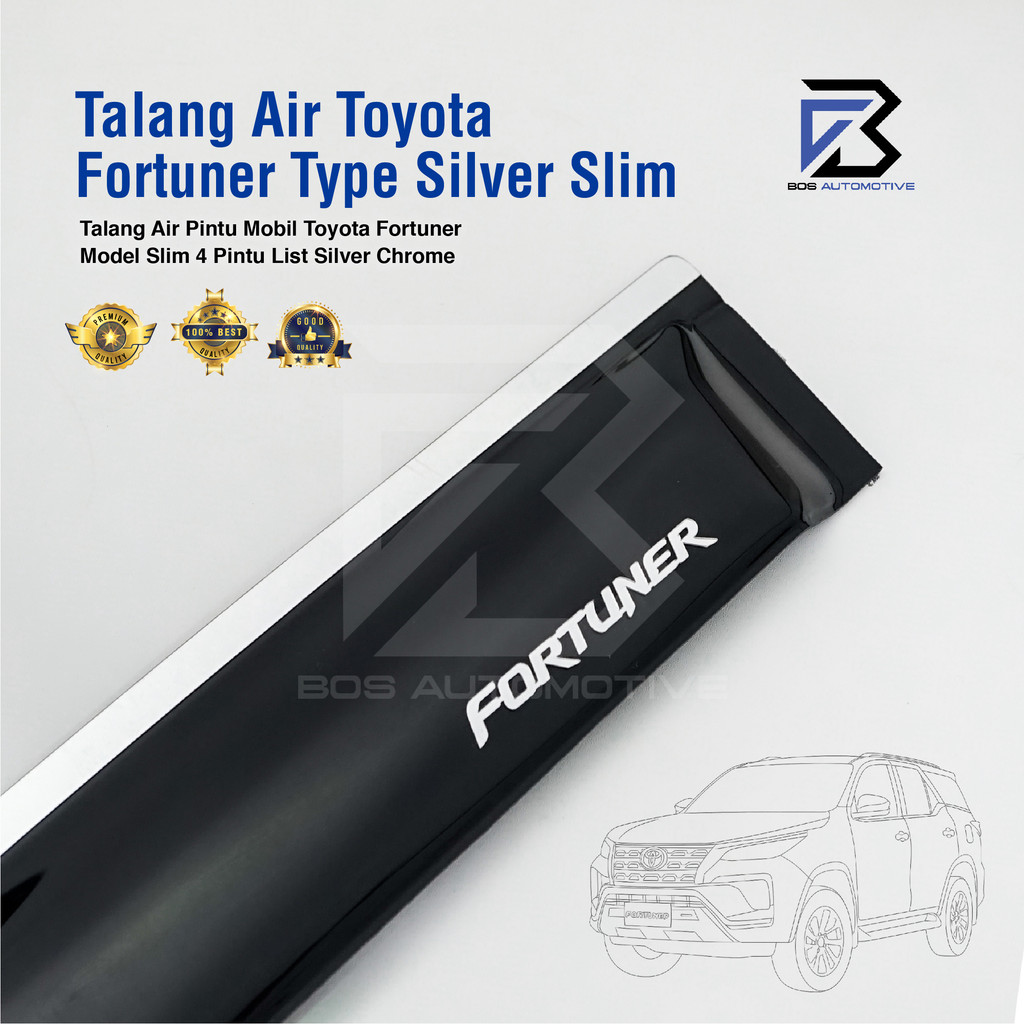 Talang Air Pintu List Silver Mobil Toyota Fortuner Lama 2004 â€“ 2015 Model Slim 4 Pintu