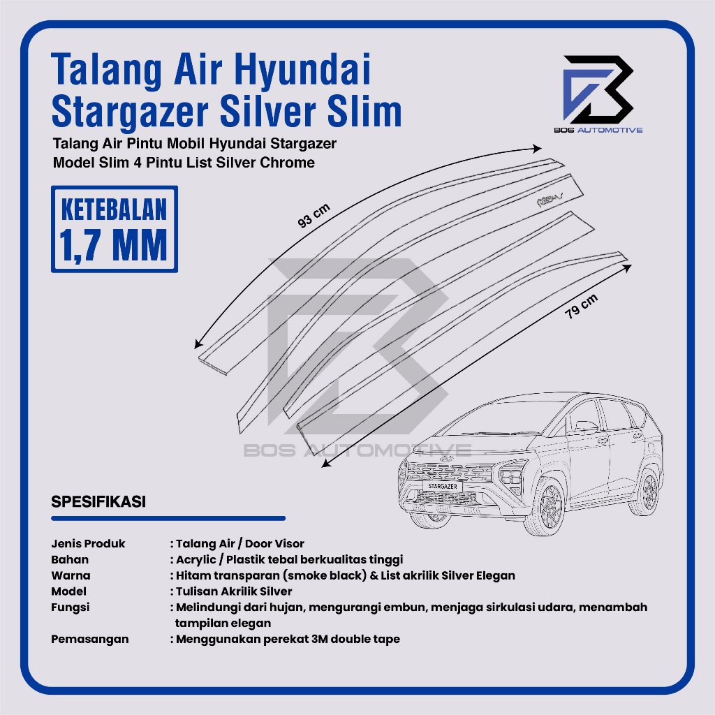 Talang Air Pintu List Silver Mobil Hyundai Stargazer 2022 â€“ 2023 Model Slim 4 Pintu - foto-produk-2