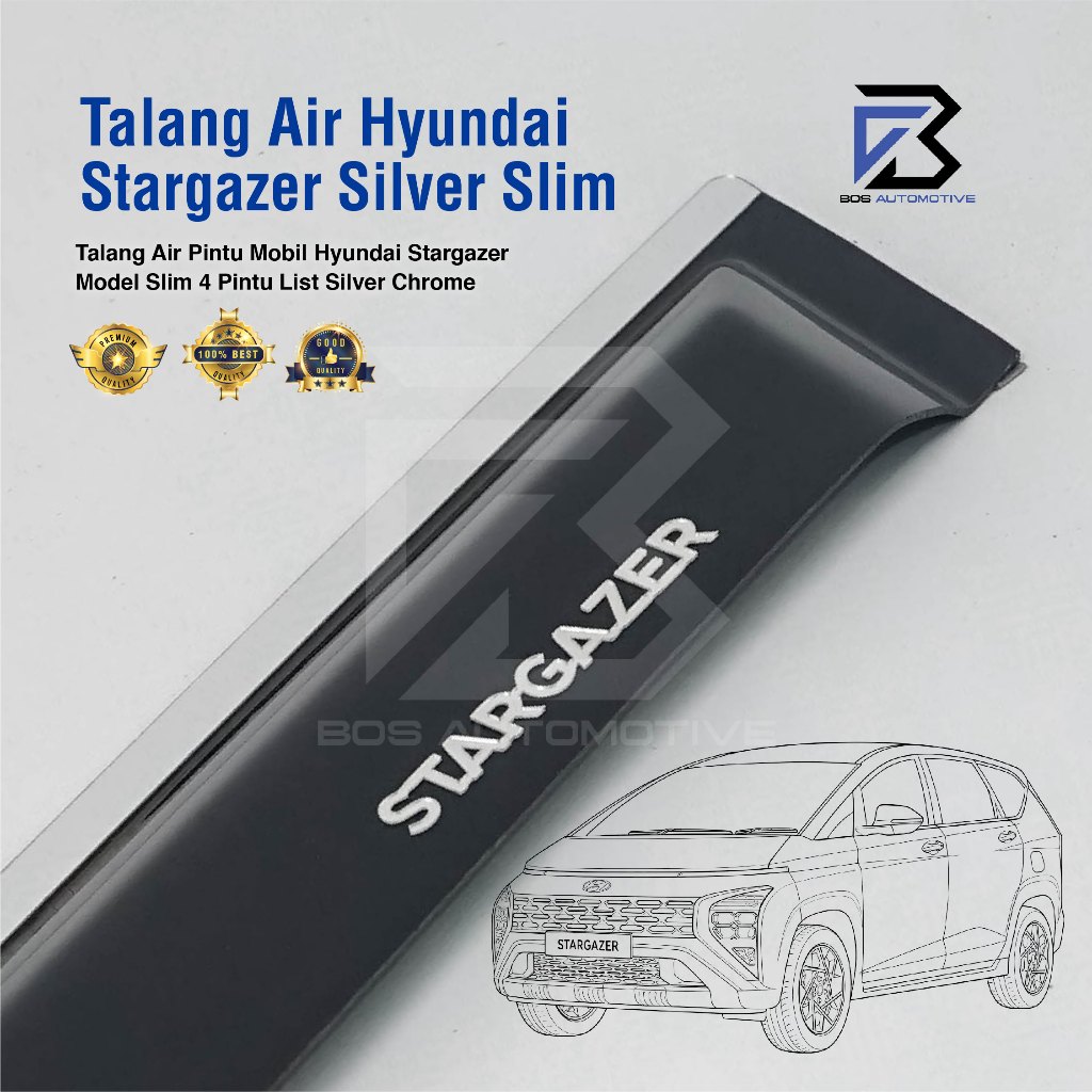 Talang Air Pintu List Silver Mobil Hyundai Stargazer 2022 â€“ 2023 Model Slim 4 Pintu