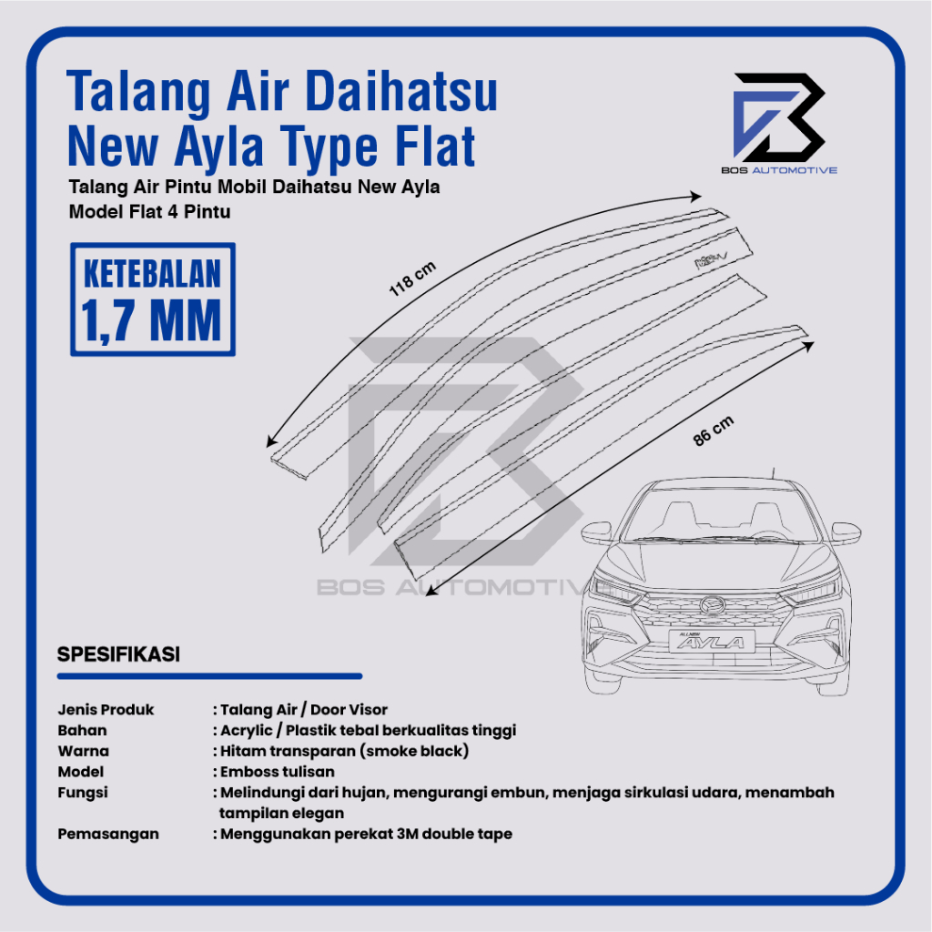 Talang Air Pintu Mobil Daihatsu All New Ayla 2024 Model Flat Rata 4 Pintu - foto-produk-2