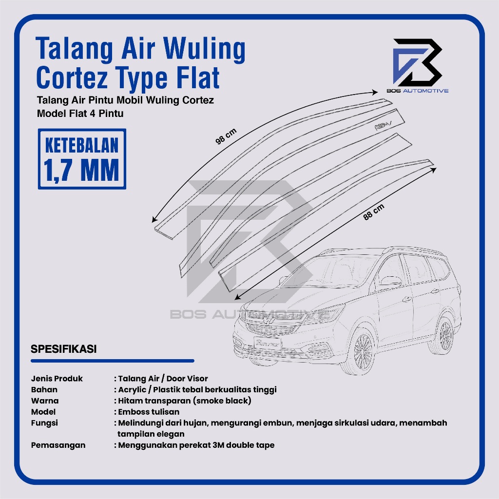 Talang Air Pintu Mobil Wuling Cortez 2018 - 2022 Model Flat 4 Pintu - foto-produk-3