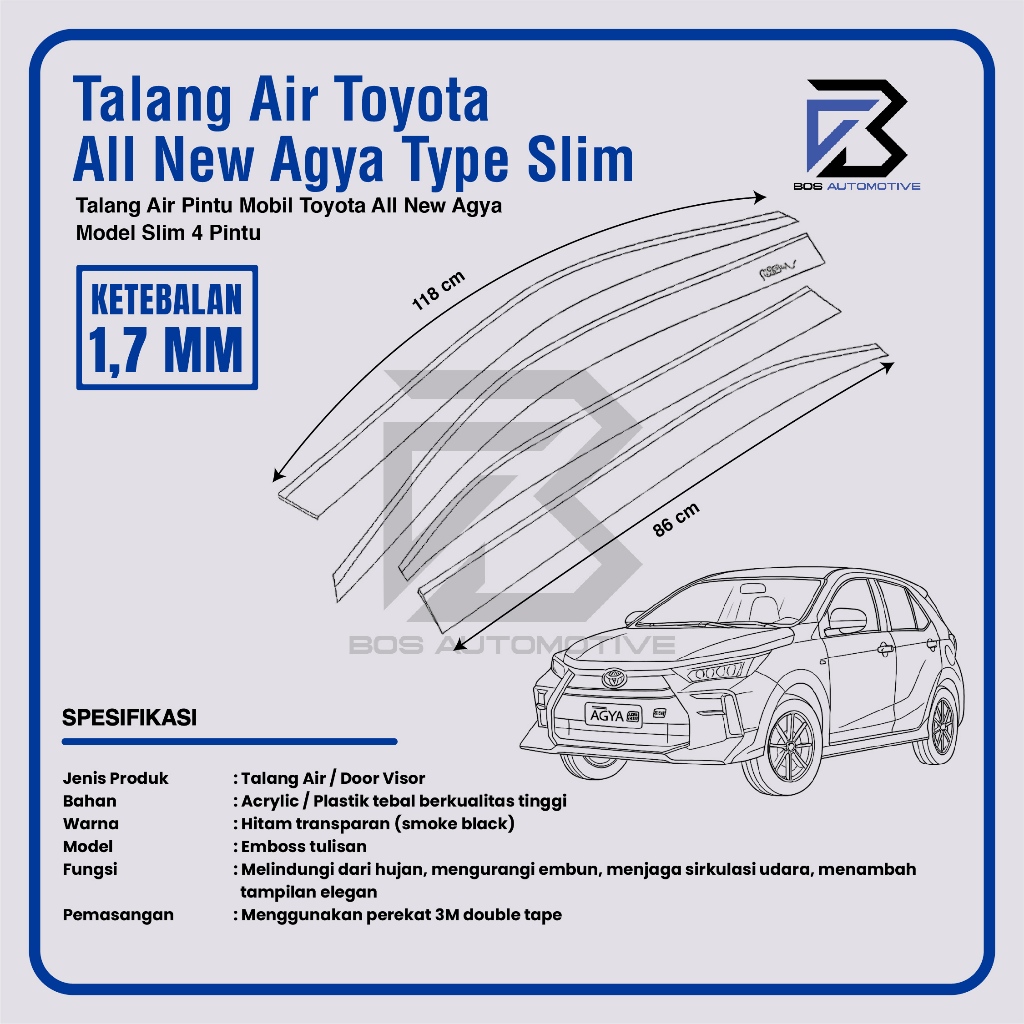 Talang Air Pintu Mobil Toyota All New Agya 2023 - 2025 Model Slim 4 Pintu - foto-produk-2