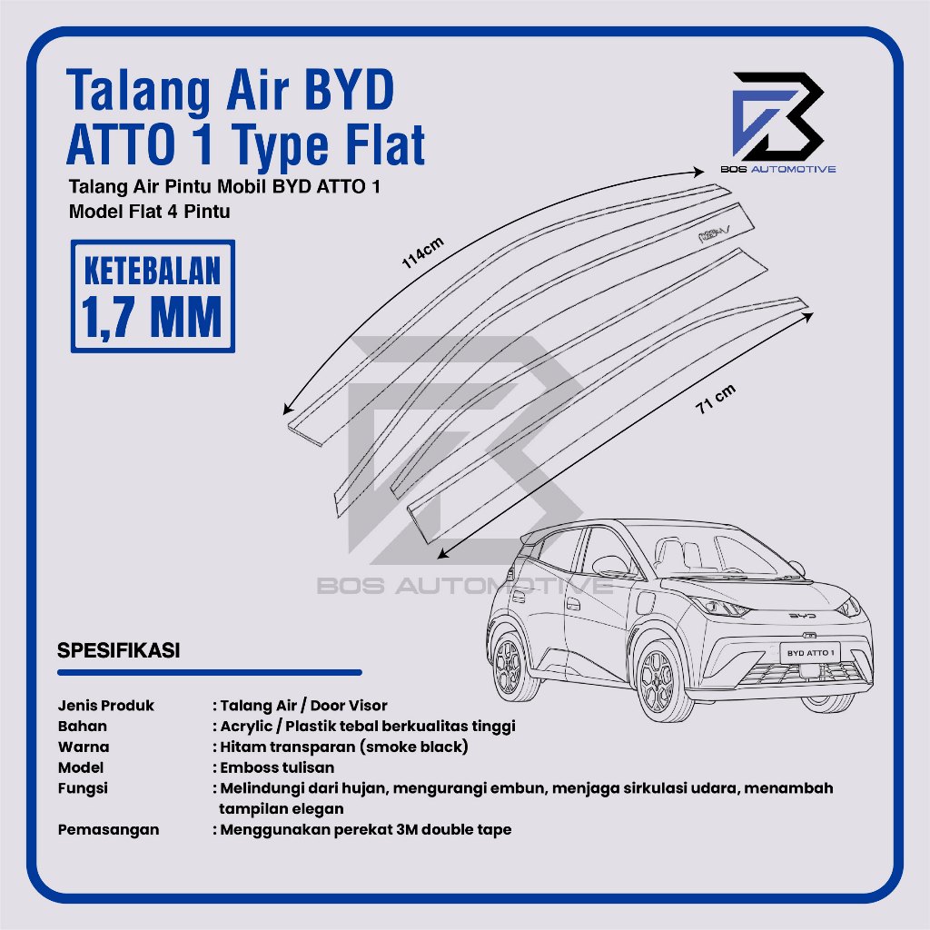 Talang Air Pintu Mobil BYD ATTO 1 2025 - 2026 Model Flat Rata 4 Pintu - foto-produk-3