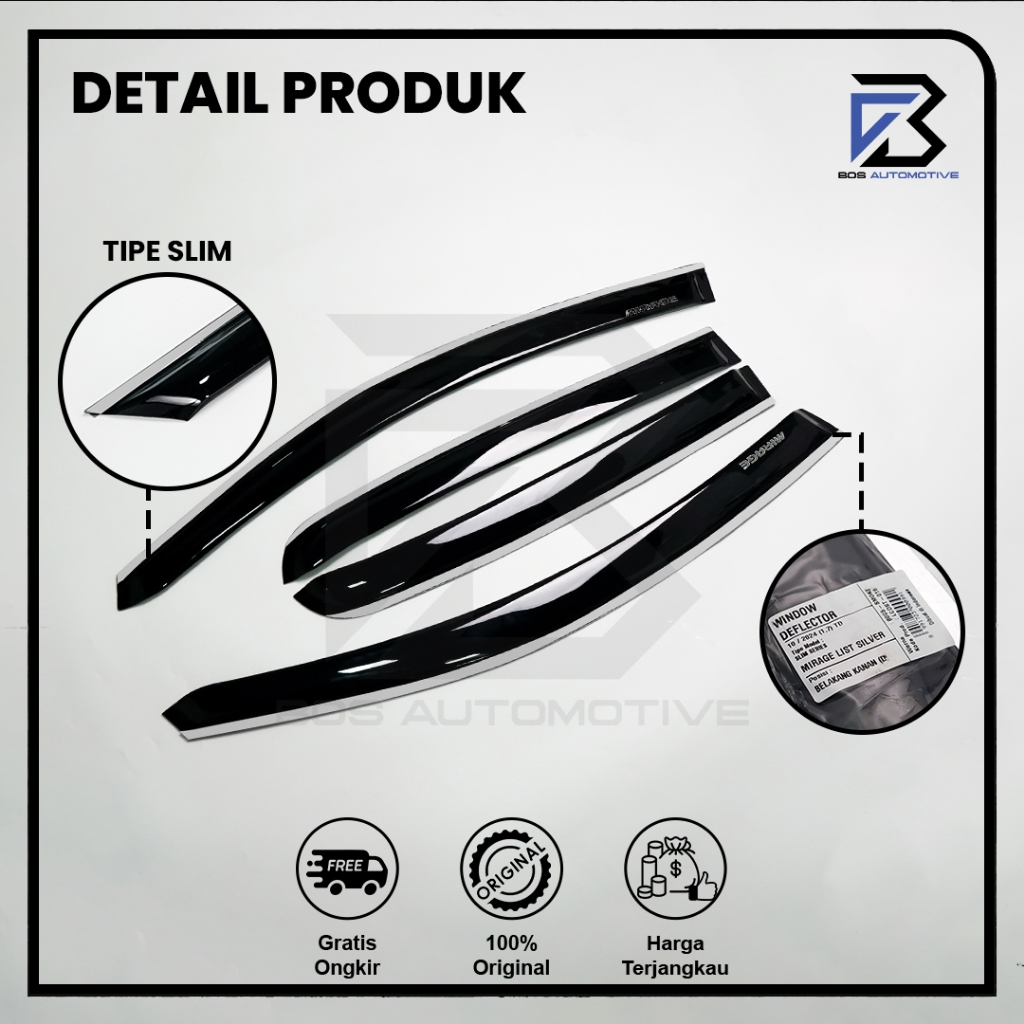 Talang Air Pintu List Silver Mobil Mitsubishi Mirage 2012 â€“ 2020 Model Slim 4 Pintu - foto-produk-1